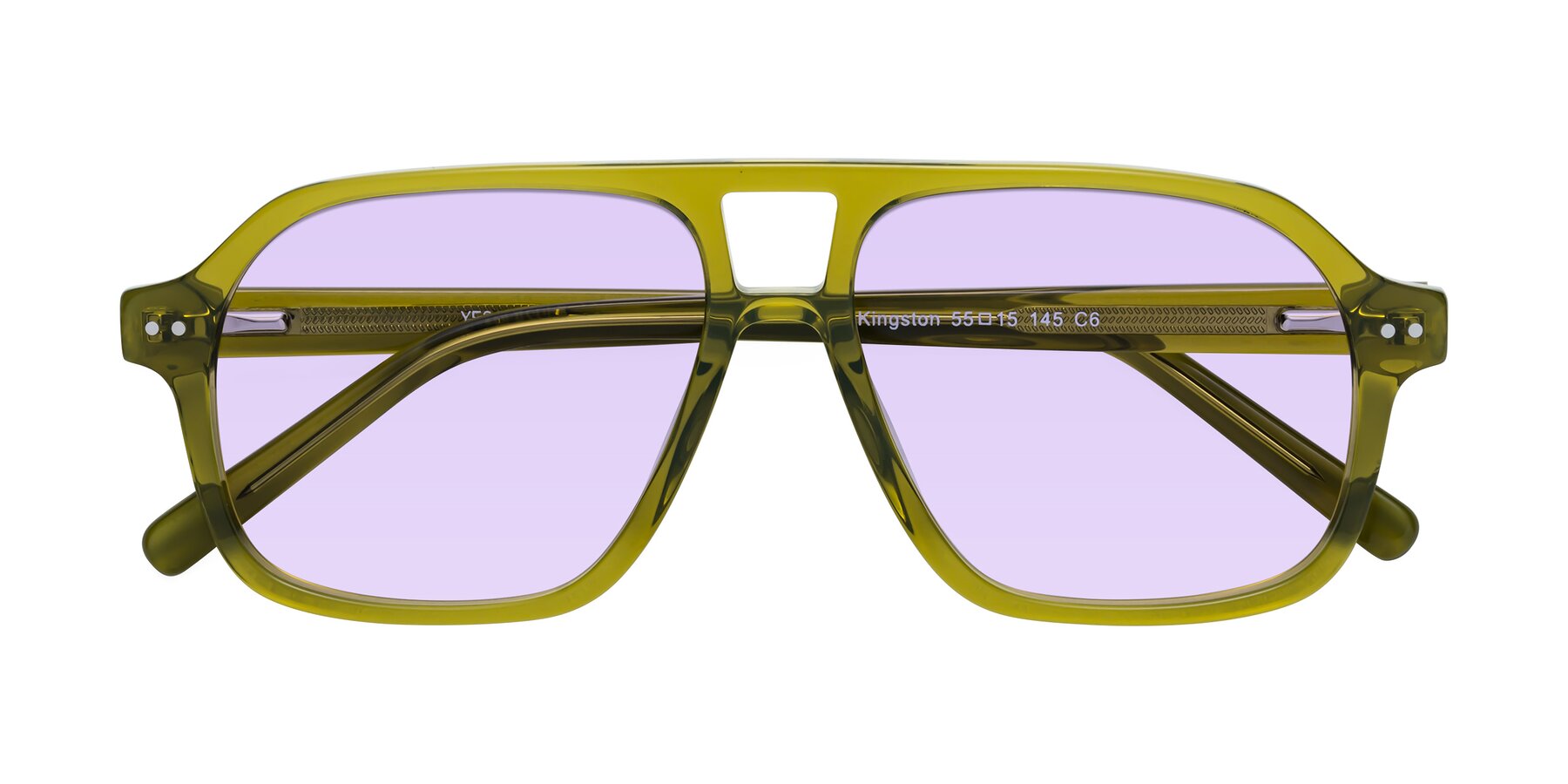 Folded Front of Kingston in Olive Green with Light Purple Tinted Lenses