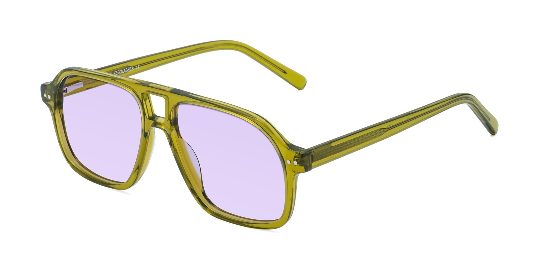 Angle of Kingston in Olive Green with Light Purple Tinted Lenses