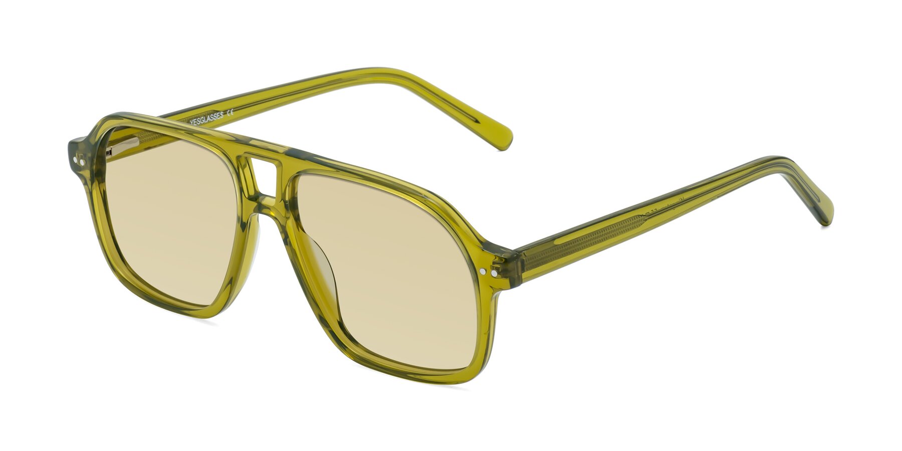 Angle of Kingston in Olive Green with Light Champagne Tinted Lenses