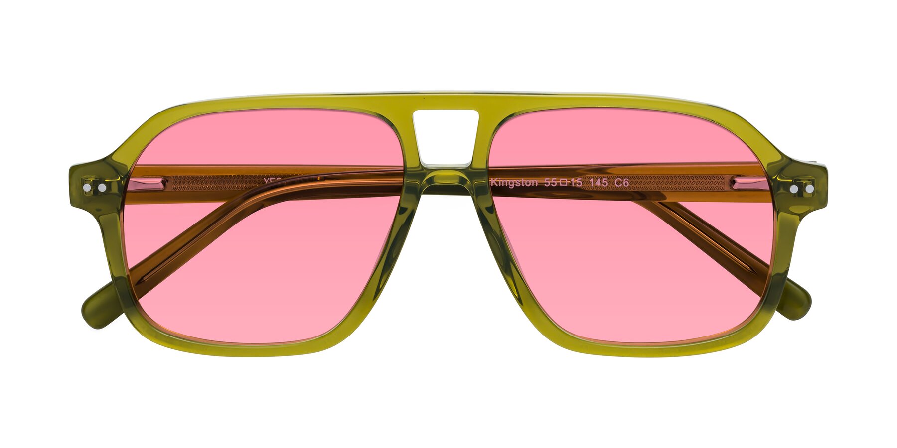 Folded Front of Kingston in Olive Green with Pink Tinted Lenses