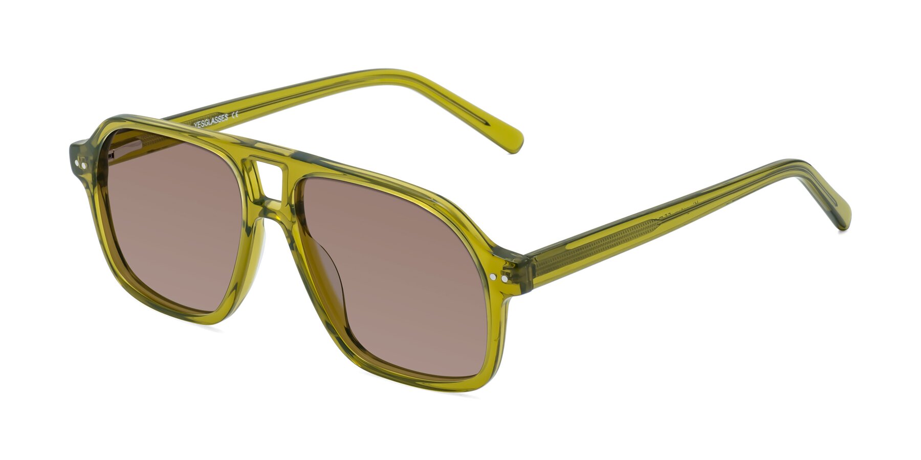 Angle of Kingston in Olive Green with Medium Brown Tinted Lenses