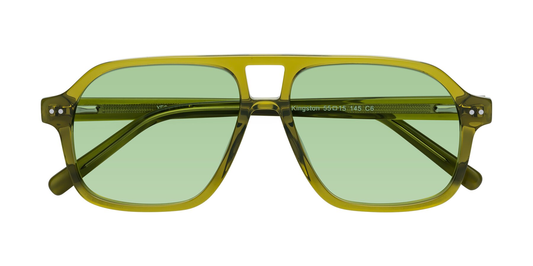 Folded Front of Kingston in Olive Green with Medium Green Tinted Lenses