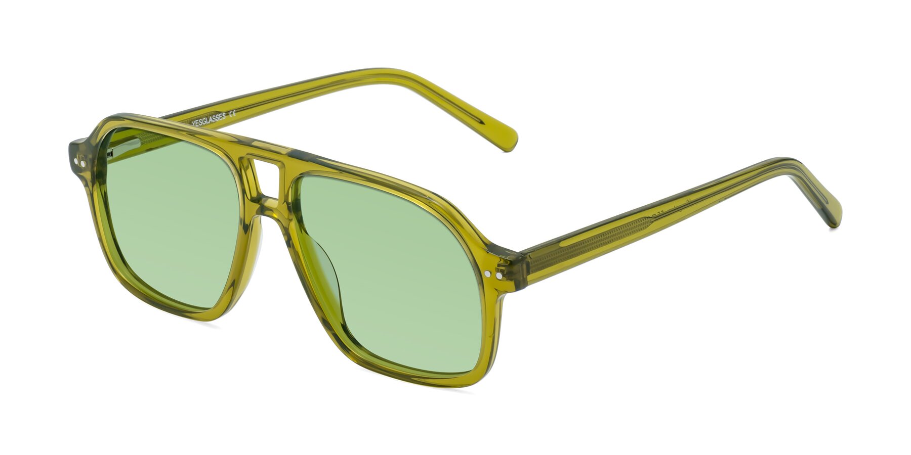 Angle of Kingston in Olive Green with Medium Green Tinted Lenses