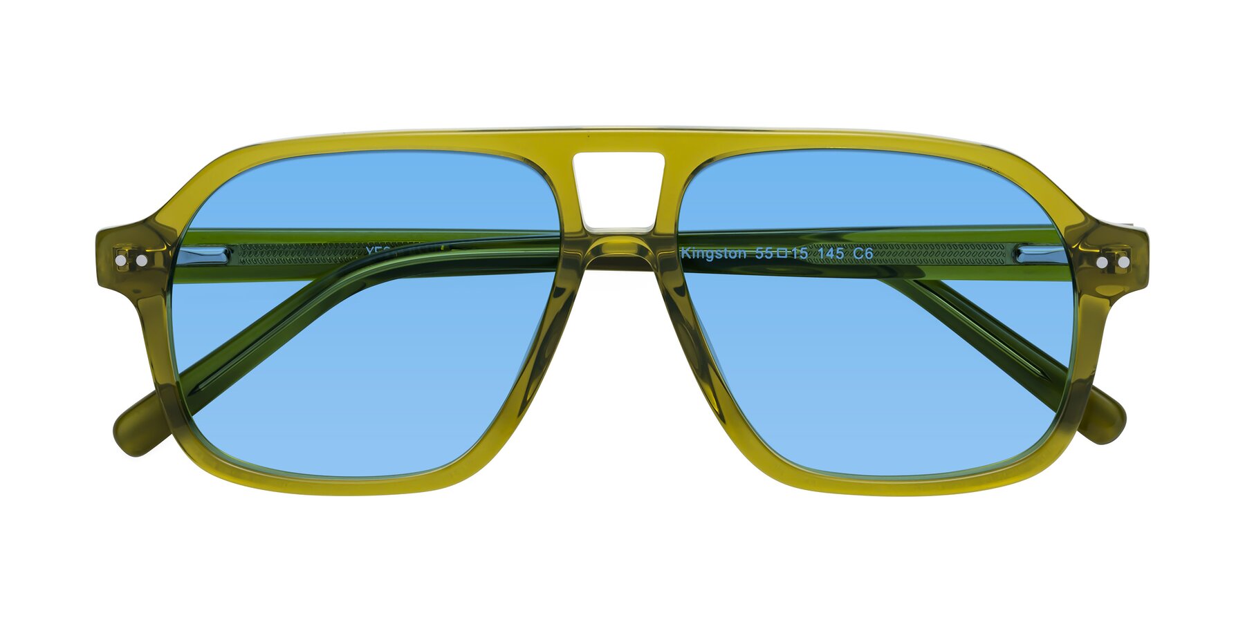 Folded Front of Kingston in Olive Green with Medium Blue Tinted Lenses