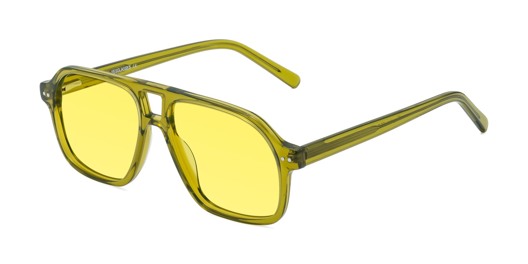 Angle of Kingston in Olive Green with Medium Yellow Tinted Lenses