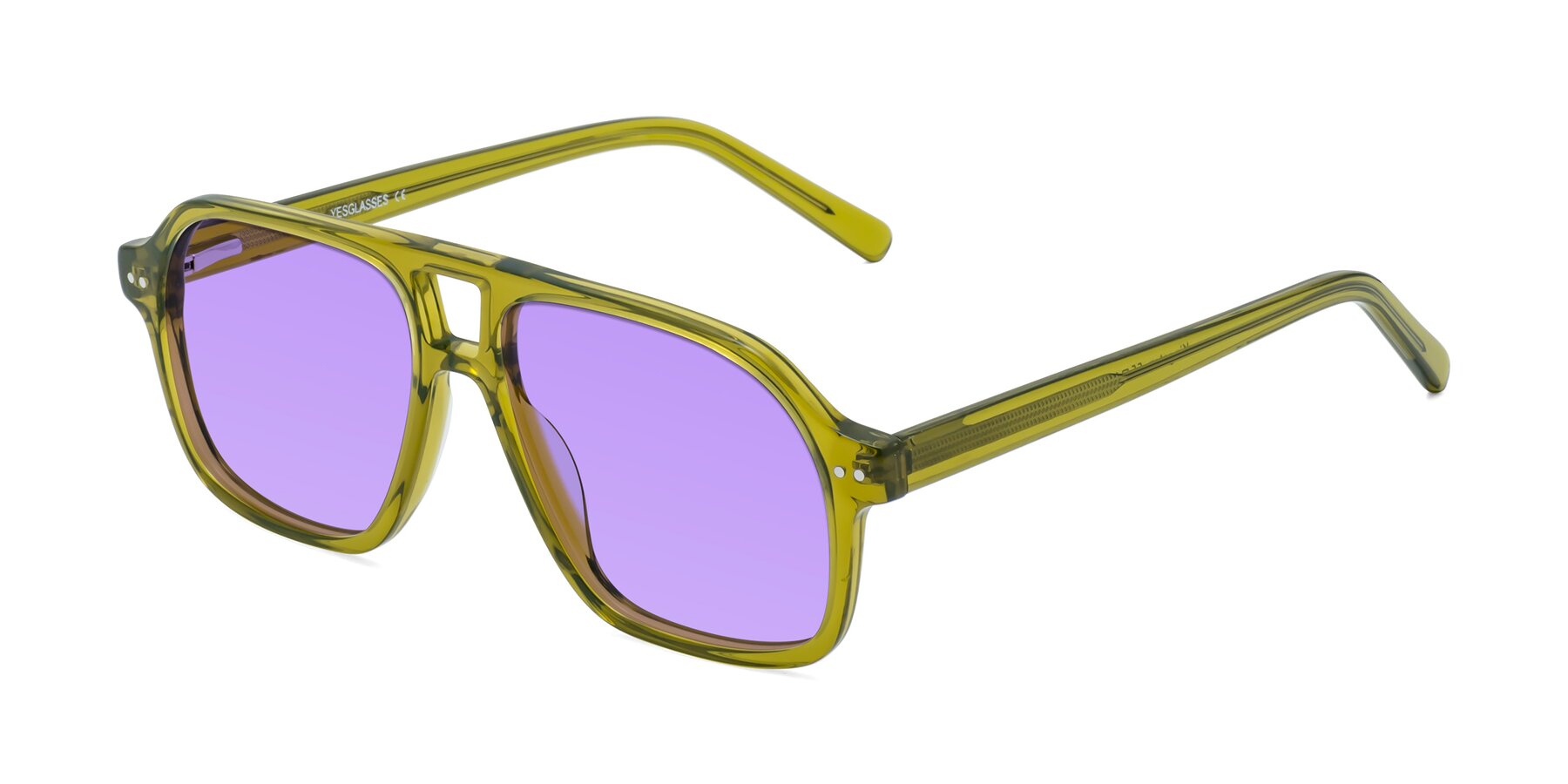 Angle of Kingston in Olive Green with Medium Purple Tinted Lenses