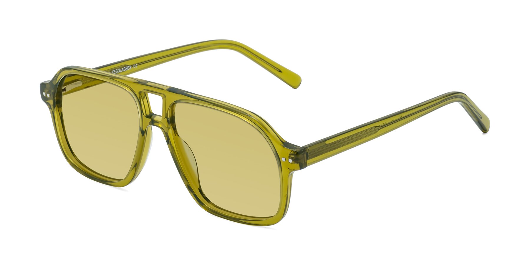 Angle of Kingston in Olive Green with Medium Champagne Tinted Lenses