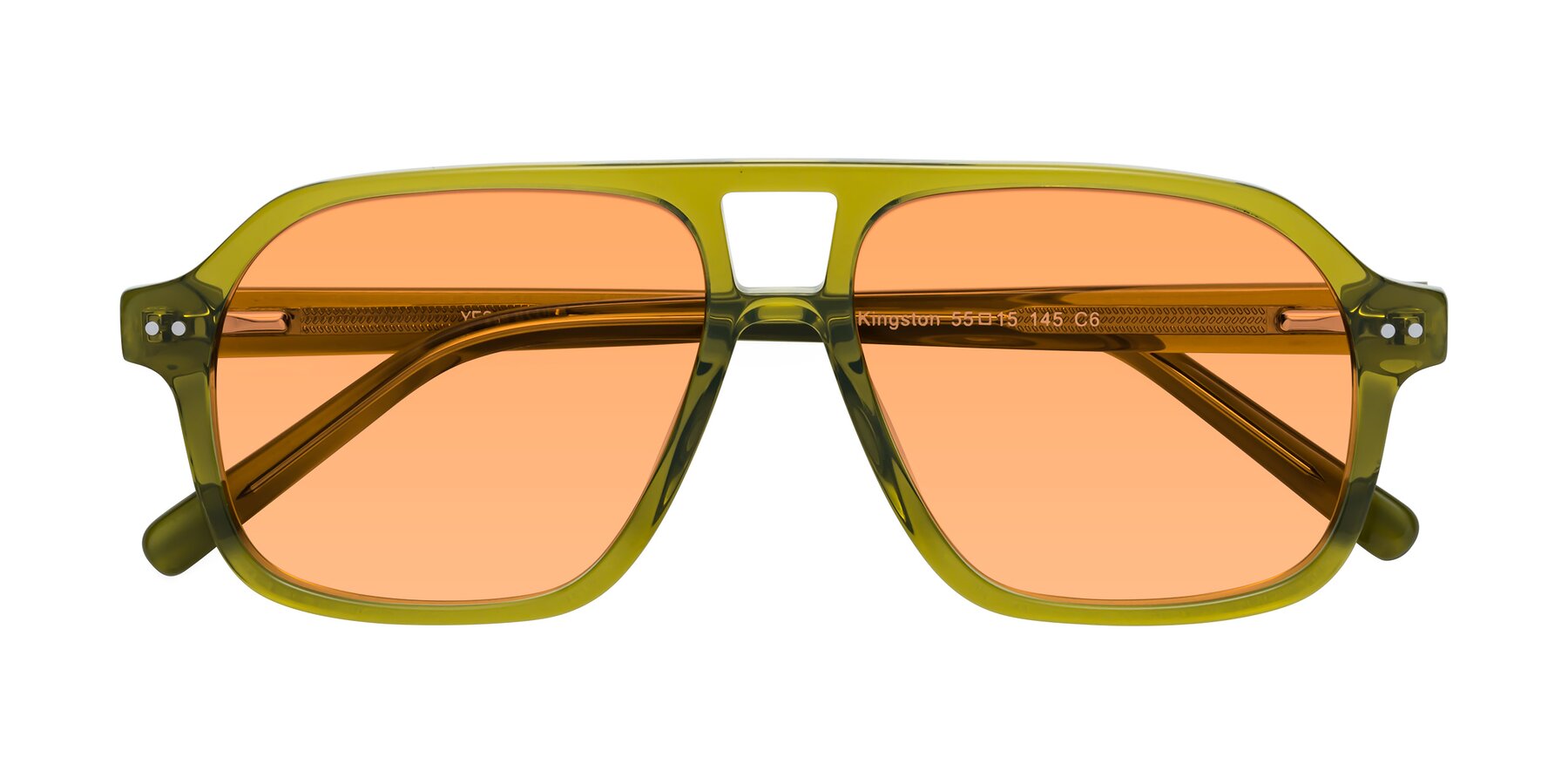 Folded Front of Kingston in Olive Green with Medium Orange Tinted Lenses