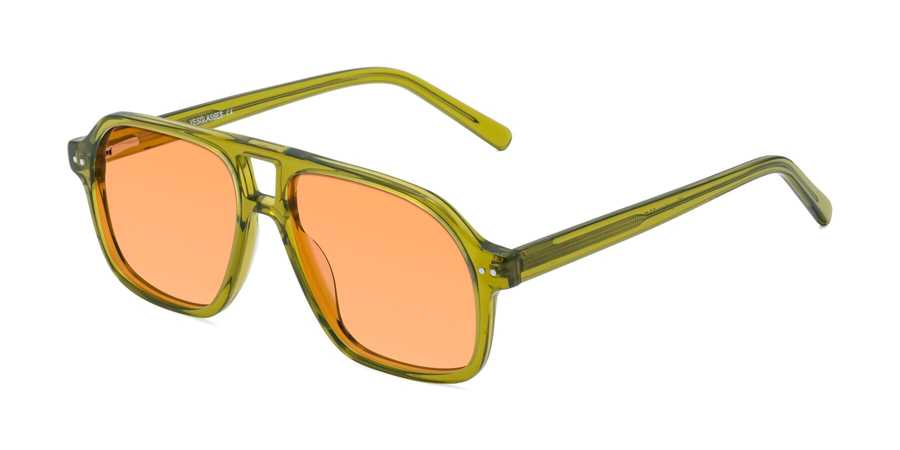 Angle of Kingston in Olive Green with Medium Orange Tinted Lenses