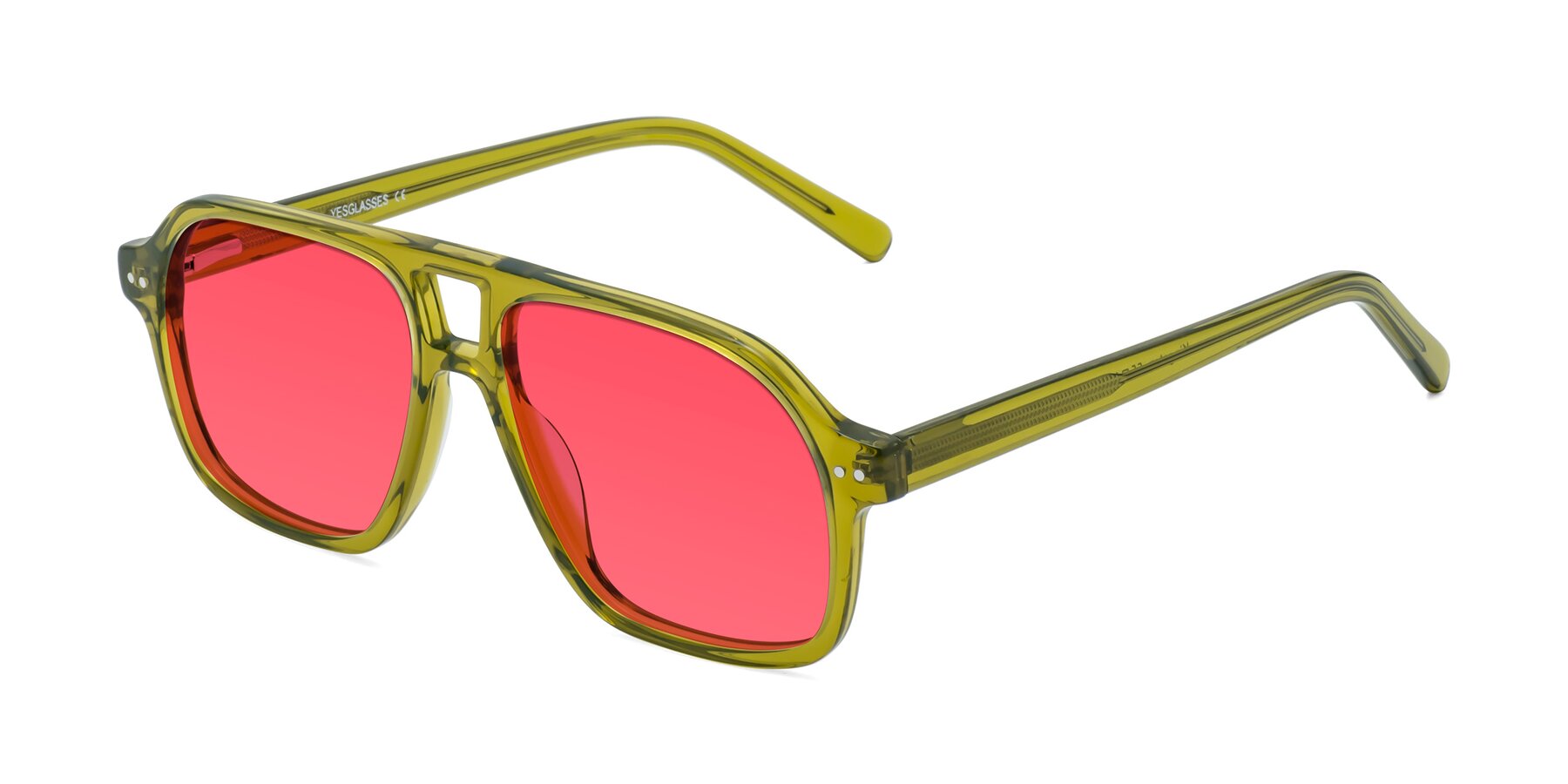 Angle of Kingston in Olive Green with Red Tinted Lenses