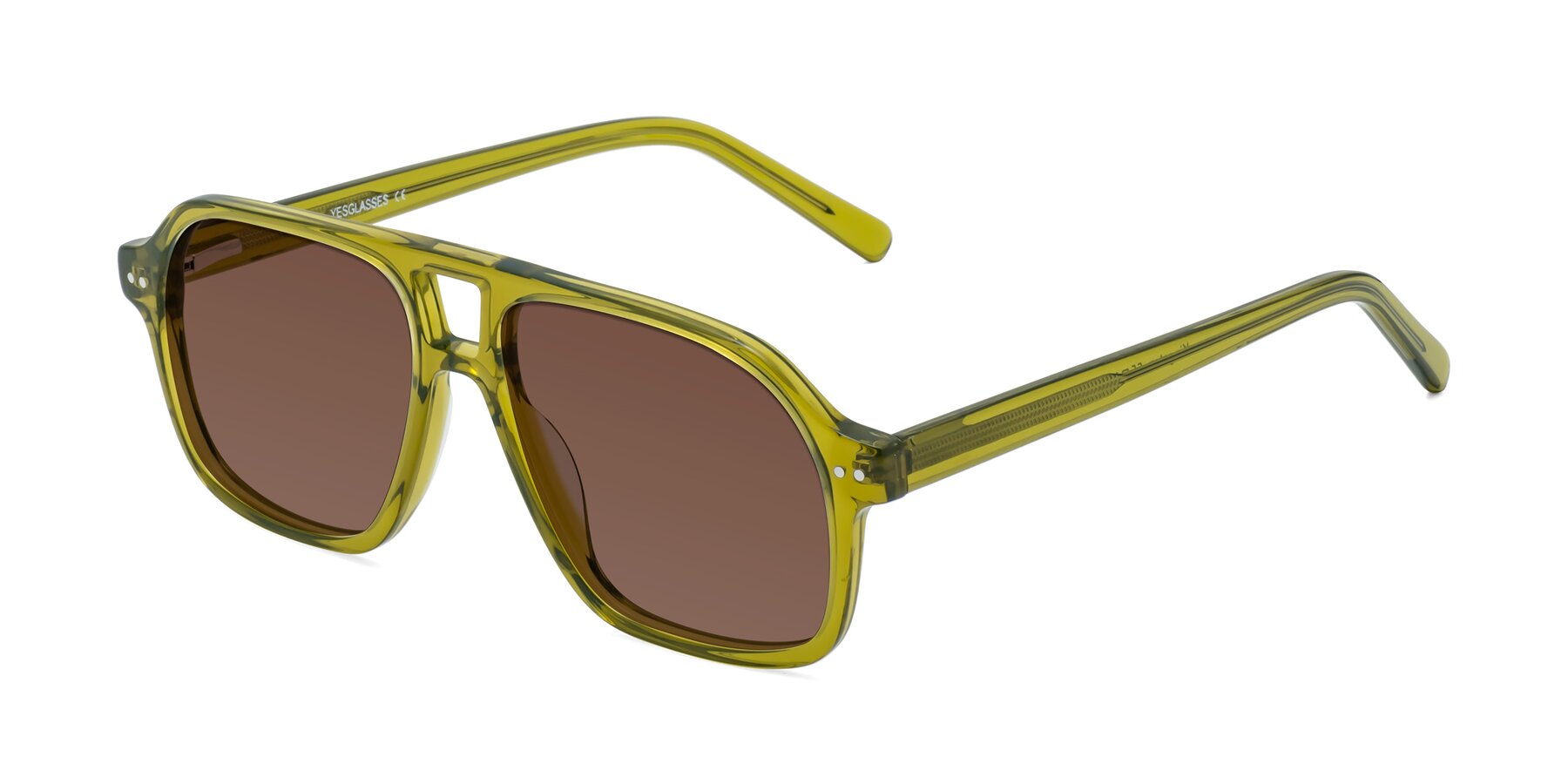 Angle of Kingston in Olive Green with Brown Tinted Lenses