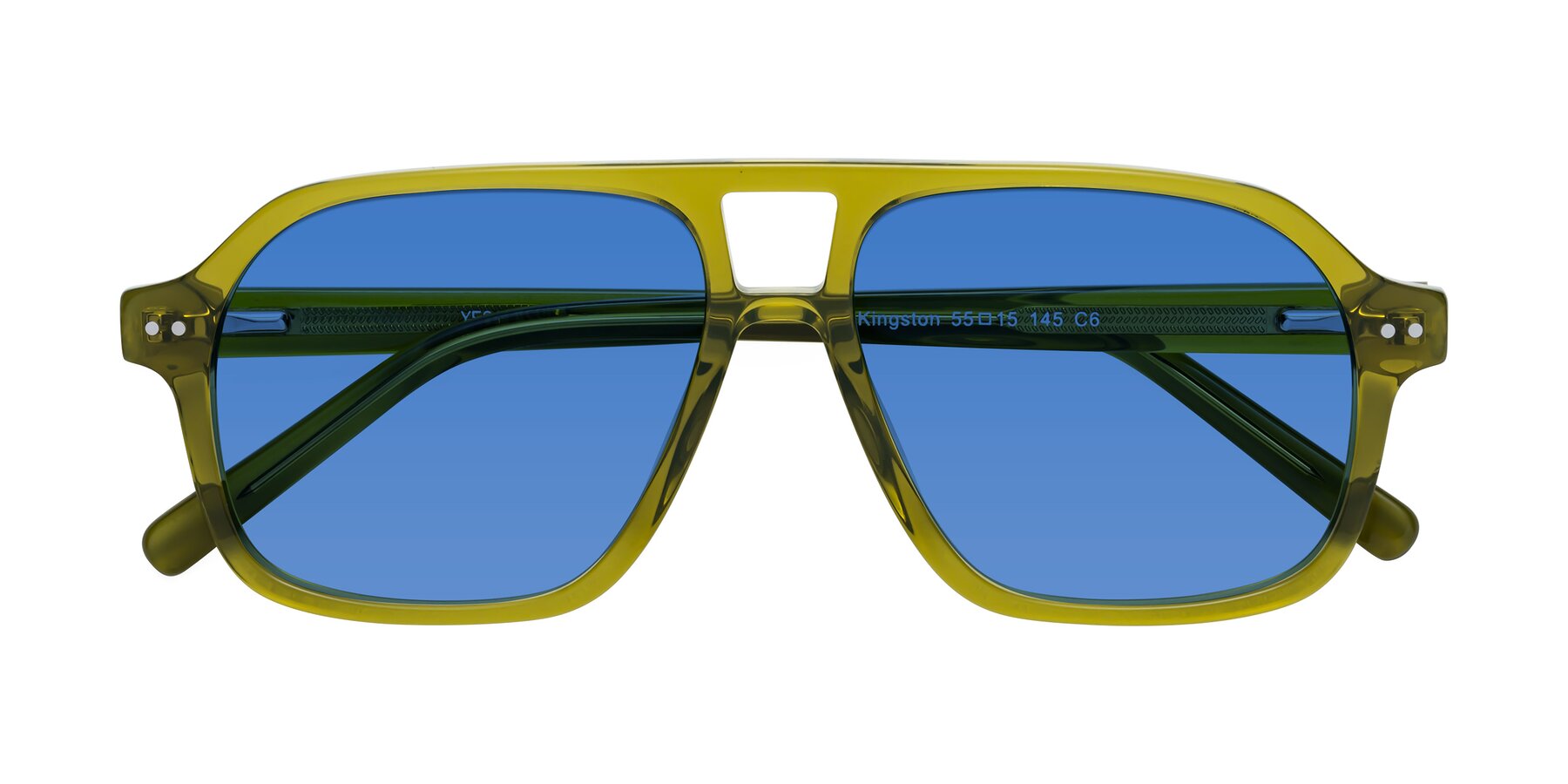 Folded Front of Kingston in Olive Green with Blue Tinted Lenses