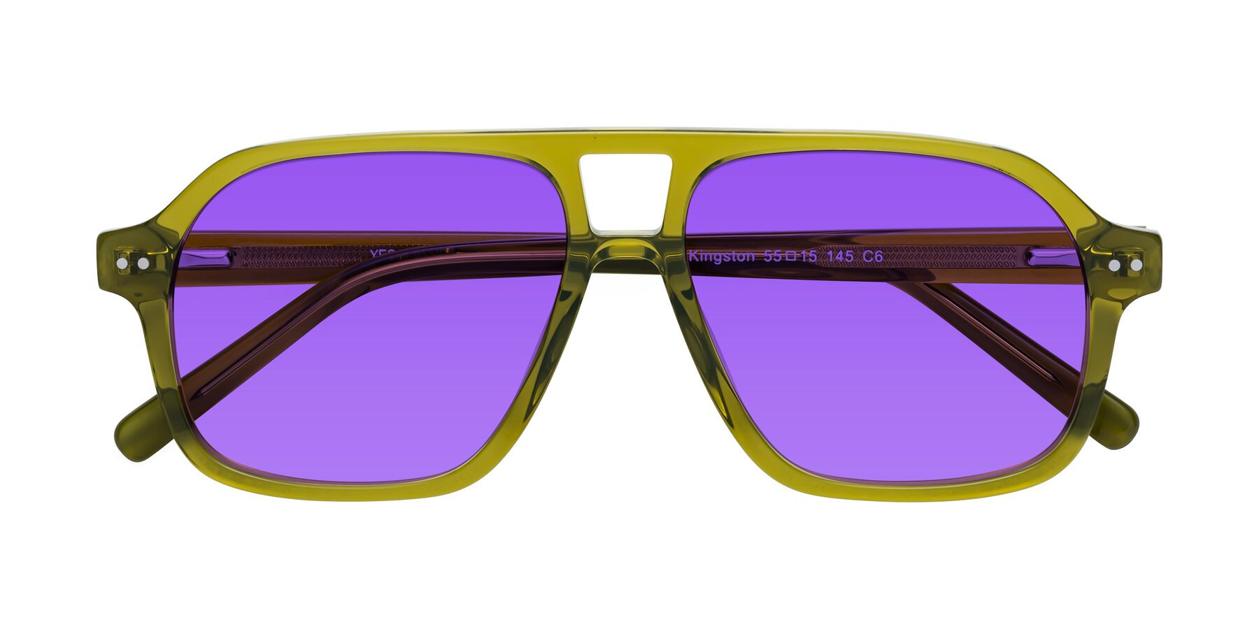 Folded Front of Kingston in Olive Green with Purple Tinted Lenses