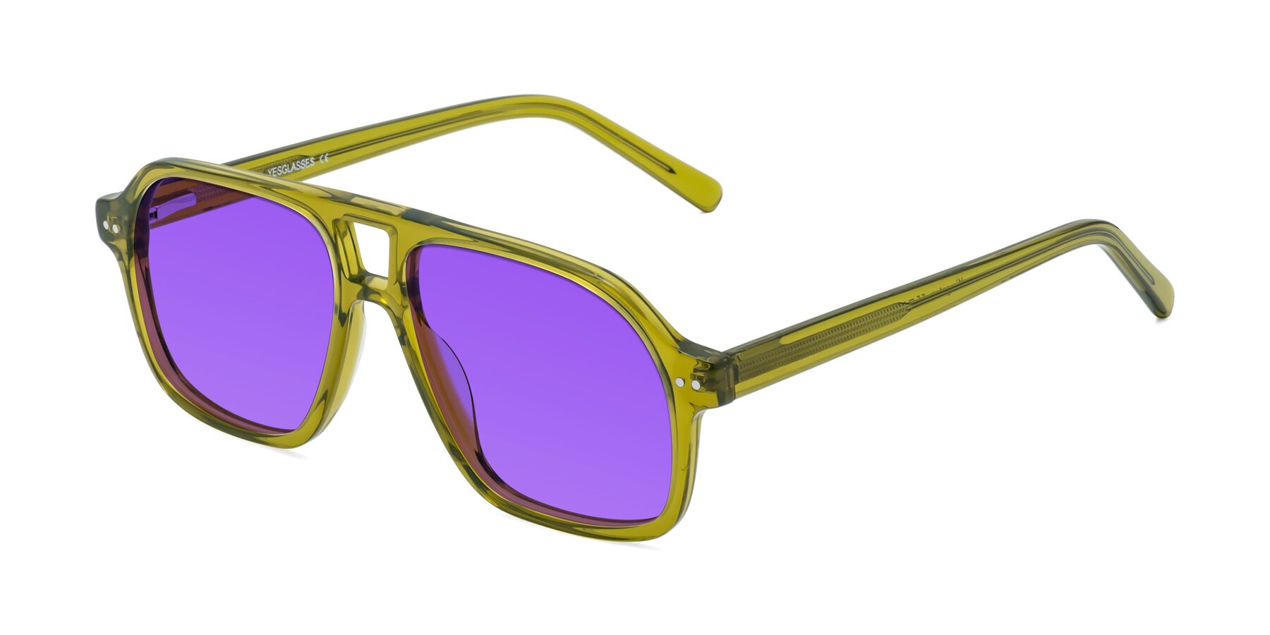 Angle of Kingston in Olive Green with Purple Tinted Lenses