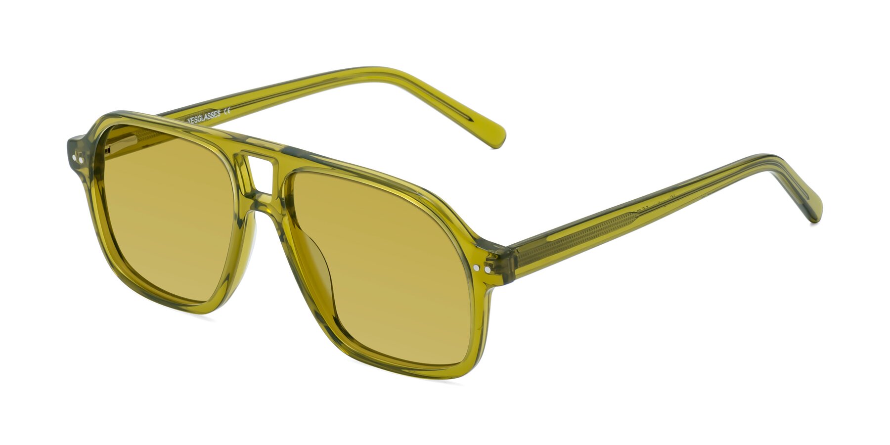 Angle of Kingston in Olive Green with Champagne Tinted Lenses