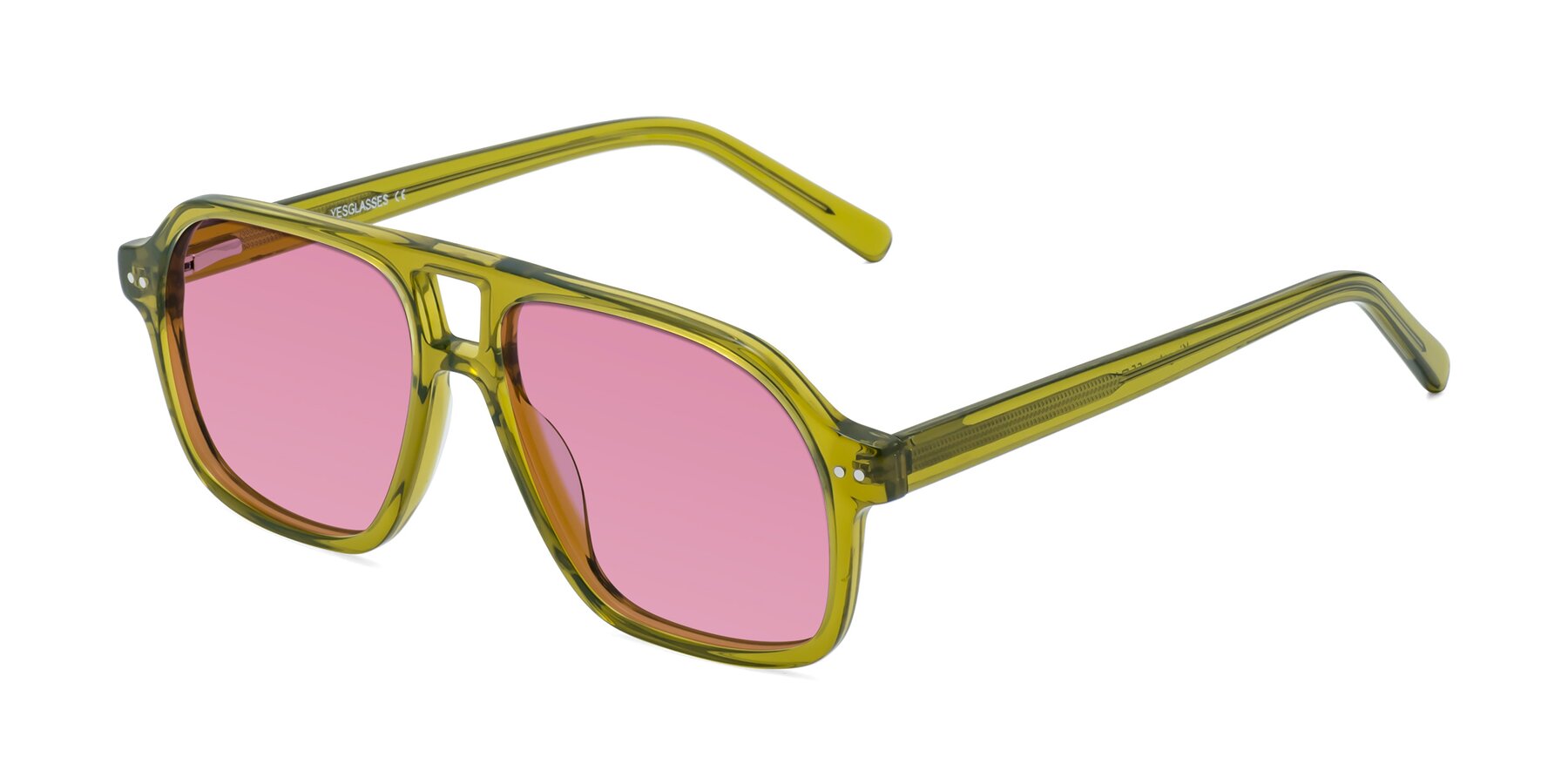 Angle of Kingston in Olive Green with Medium Wine Tinted Lenses