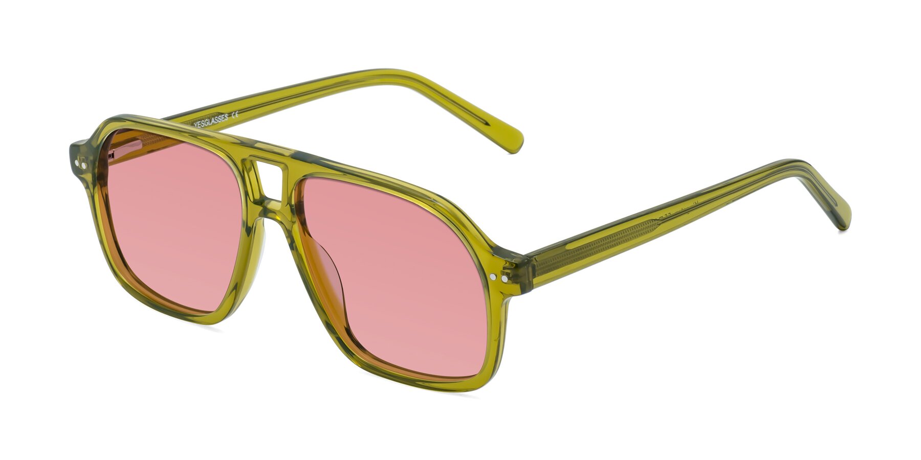 Angle of Kingston in Olive Green with Medium Garnet Tinted Lenses