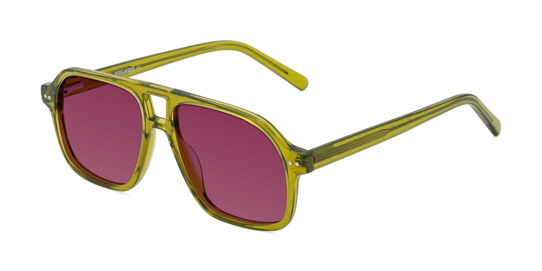 Angle of Kingston in Olive Green with Wine Tinted Lenses