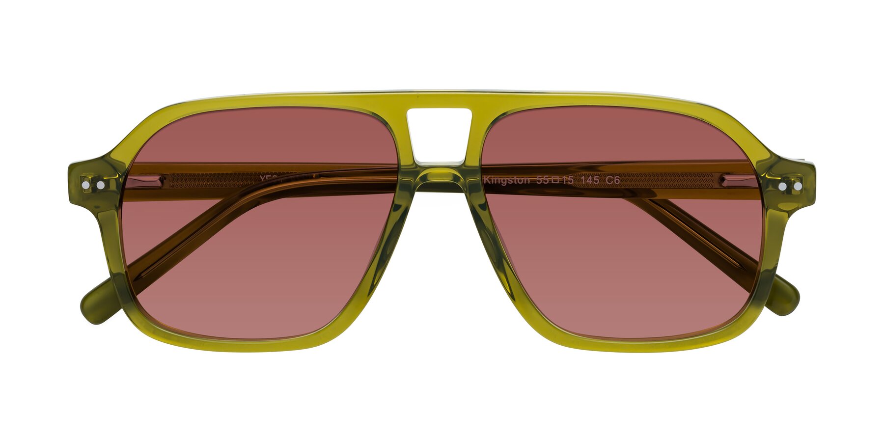 Folded Front of Kingston in Olive Green with Garnet Tinted Lenses