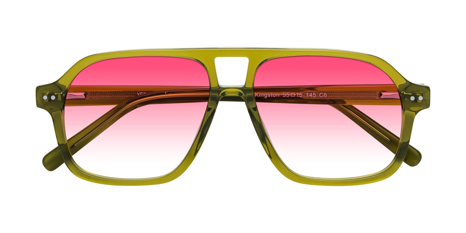 Folded Front of Kingston in Olive Green with Pink Gradient Lenses