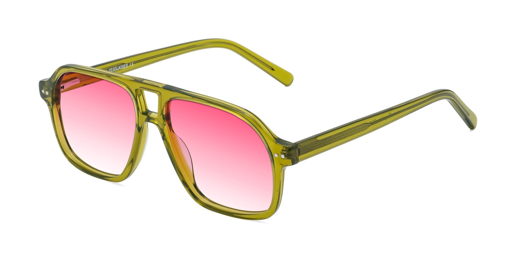 Angle of Kingston in Olive Green with Pink Gradient Lenses