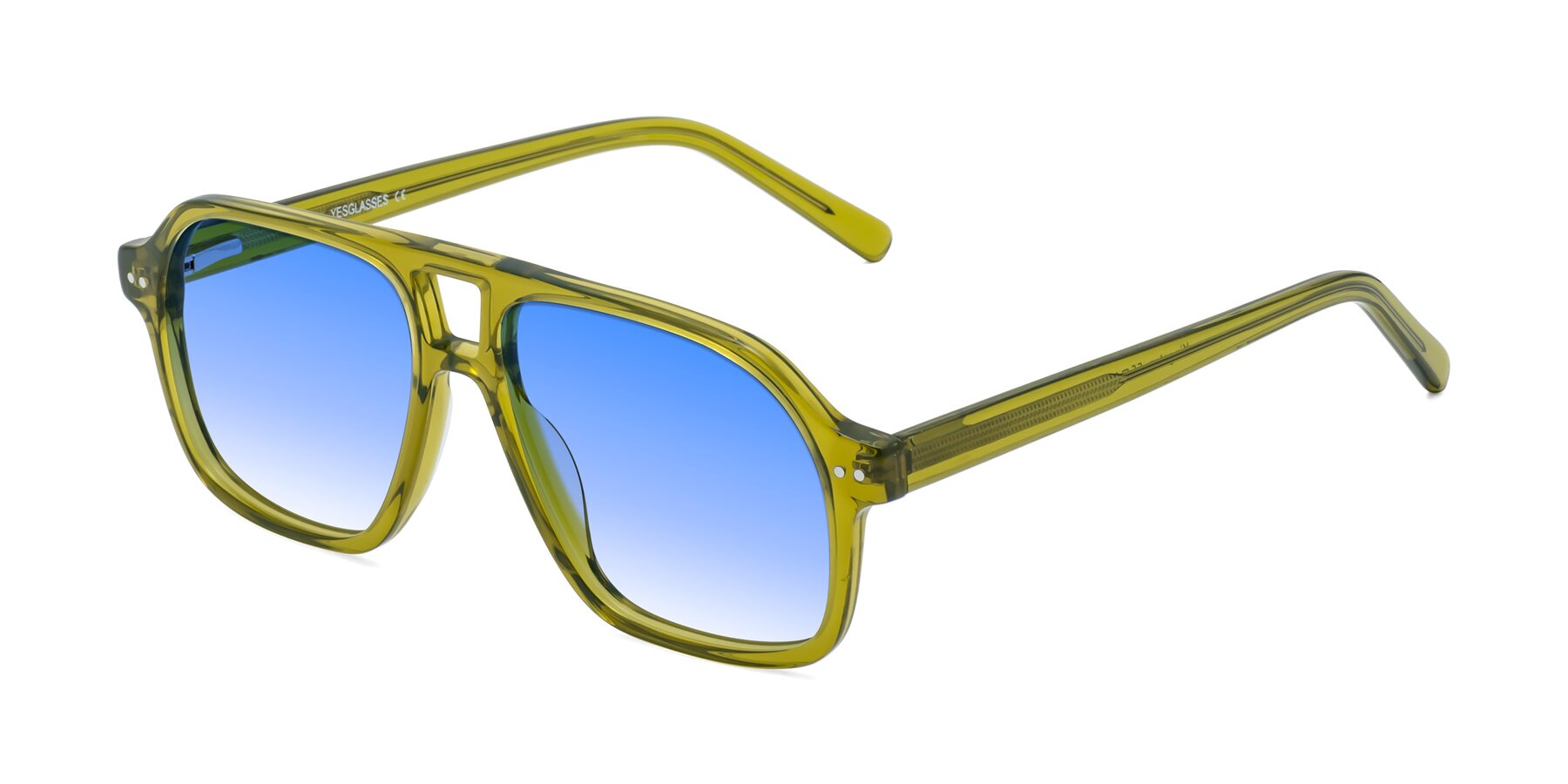 Angle of Kingston in Olive Green with Blue Gradient Lenses