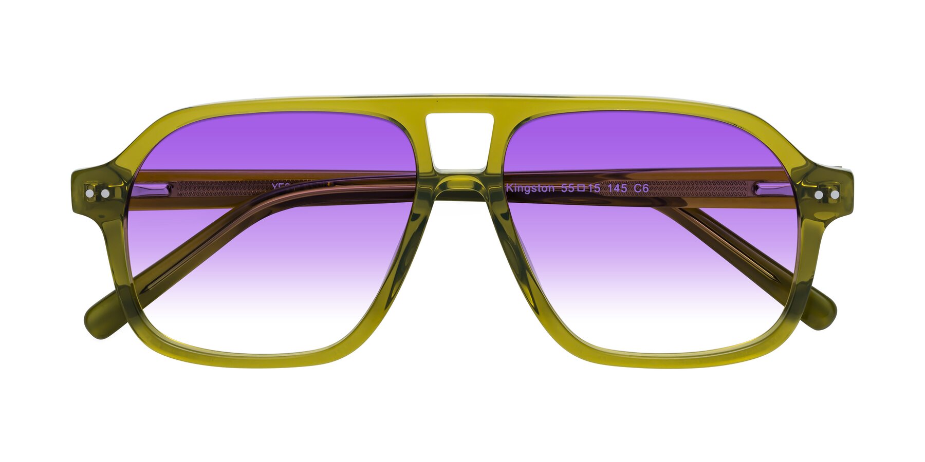 Folded Front of Kingston in Olive Green with Purple Gradient Lenses
