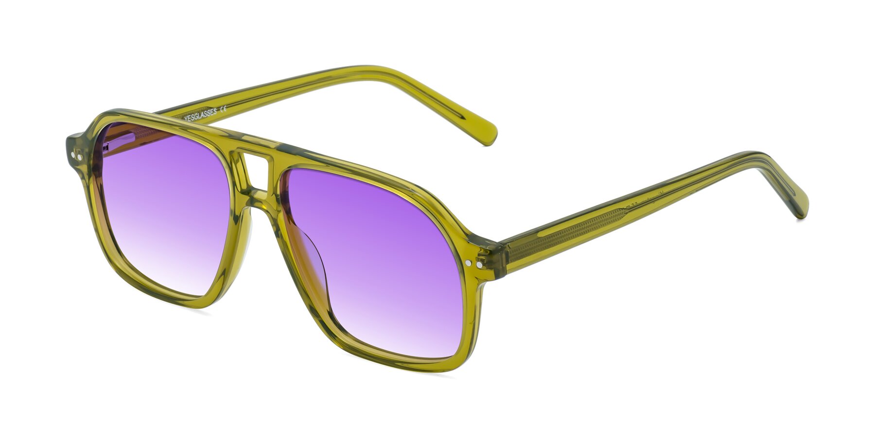 Angle of Kingston in Olive Green with Purple Gradient Lenses