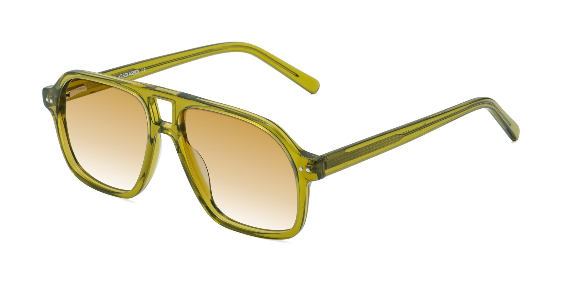 Angle of Kingston in Olive Green with Champagne Gradient Lenses