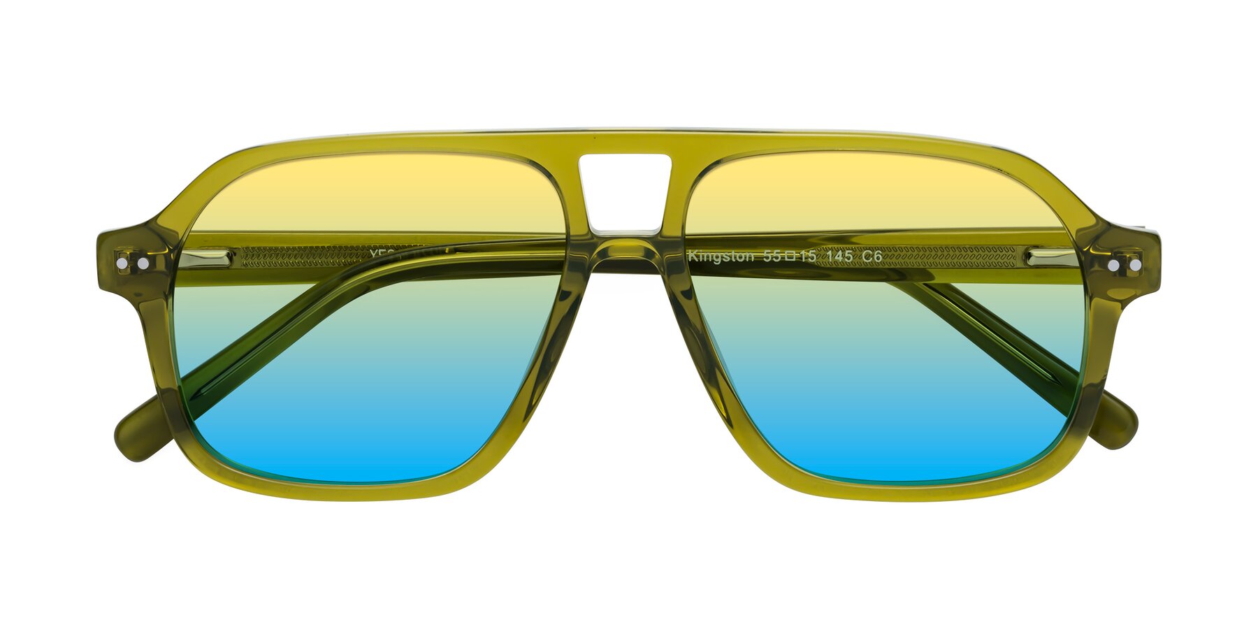 Folded Front of Kingston in Olive Green with Yellow / Blue Gradient Lenses