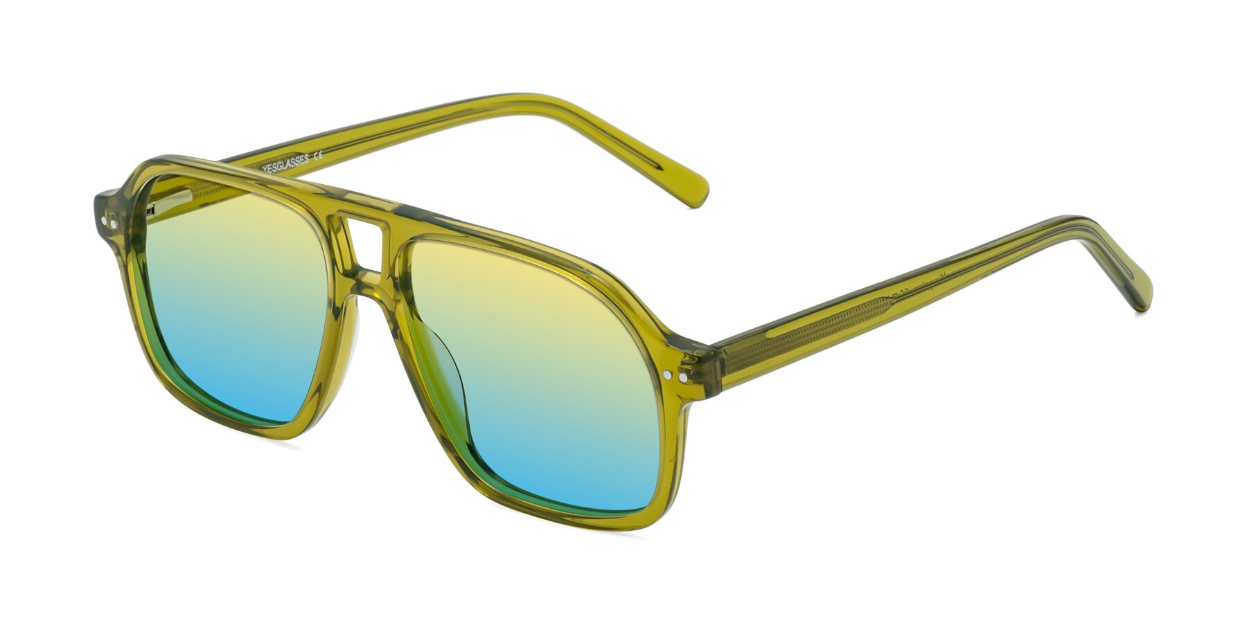 Angle of Kingston in Olive Green with Yellow / Blue Gradient Lenses