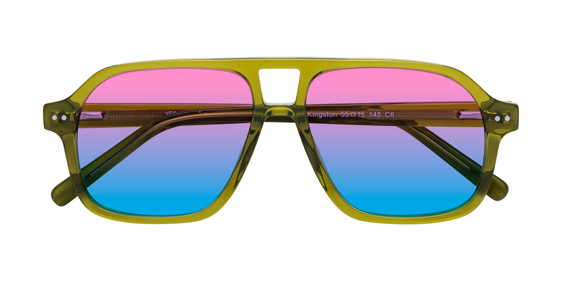 Folded Front of Kingston in Olive Green with Pink / Blue Gradient Lenses