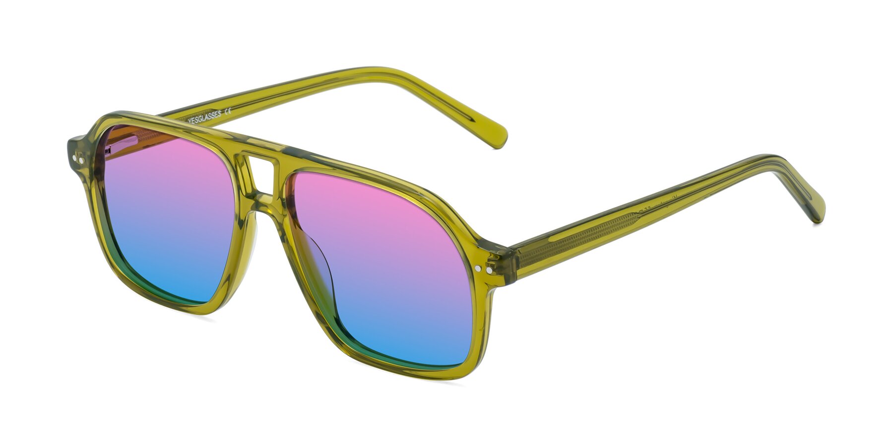 Angle of Kingston in Olive Green with Pink / Blue Gradient Lenses