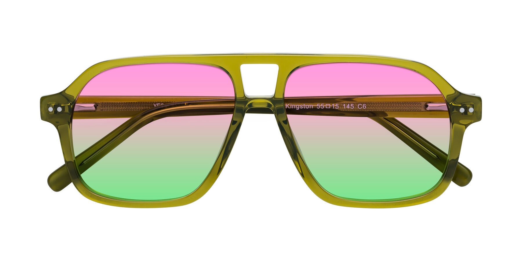 Folded Front of Kingston in Olive Green with Pink / Green Gradient Lenses