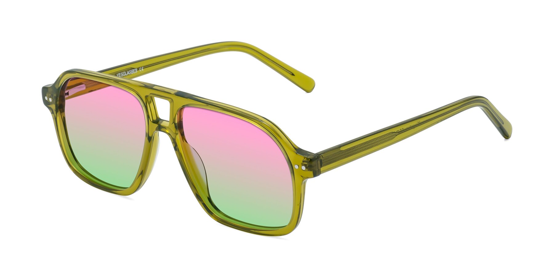 Angle of Kingston in Olive Green with Pink / Green Gradient Lenses