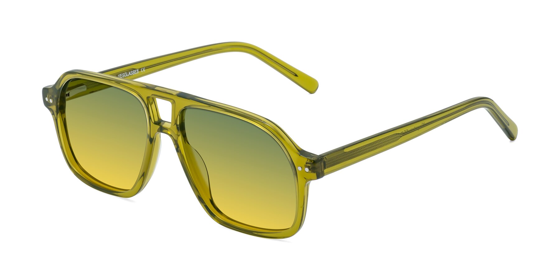 Angle of Kingston in Olive Green with Green / Yellow Gradient Lenses