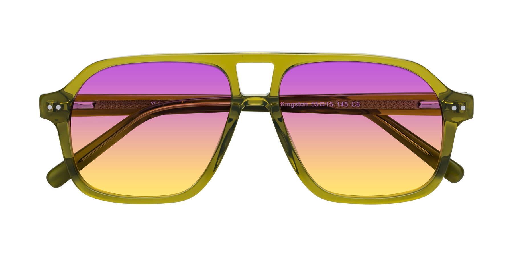 Folded Front of Kingston in Olive Green with Purple / Yellow Gradient Lenses