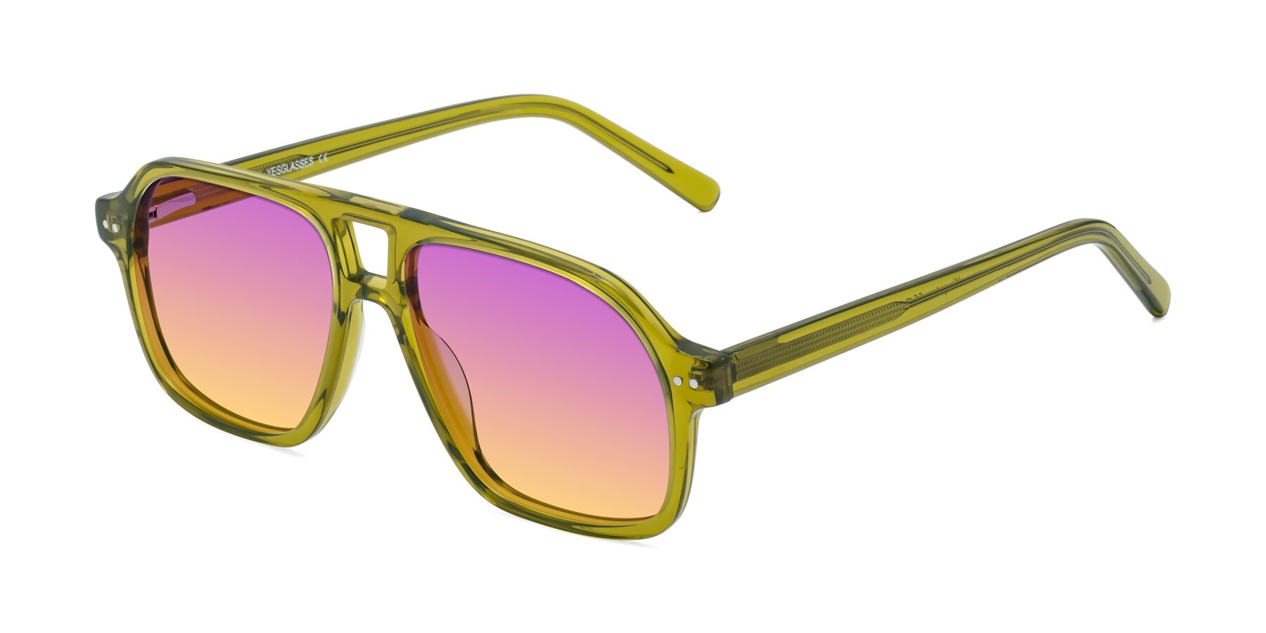 Angle of Kingston in Olive Green with Purple / Yellow Gradient Lenses