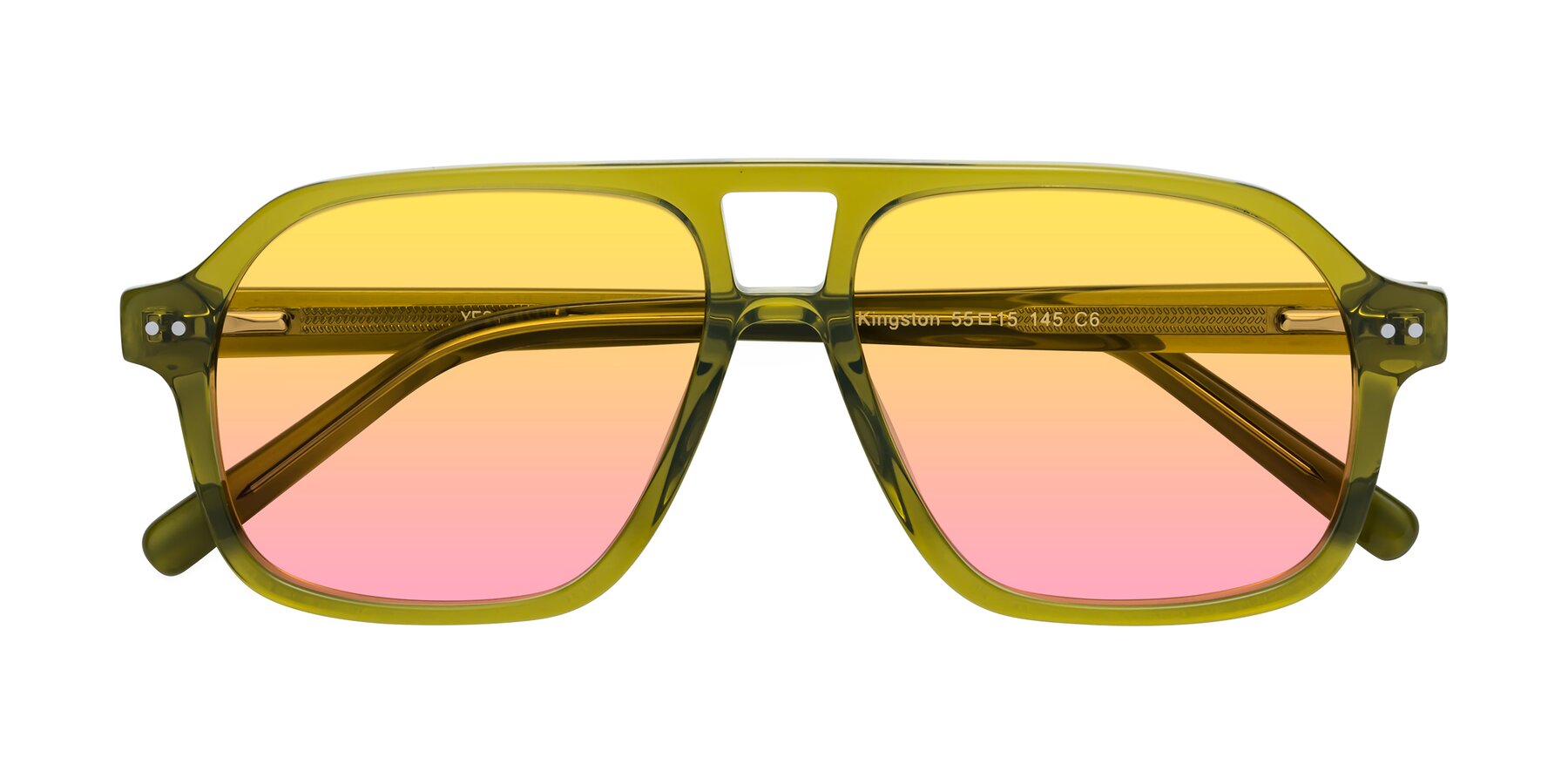 Folded Front of Kingston in Olive Green with Yellow / Pink Gradient Lenses