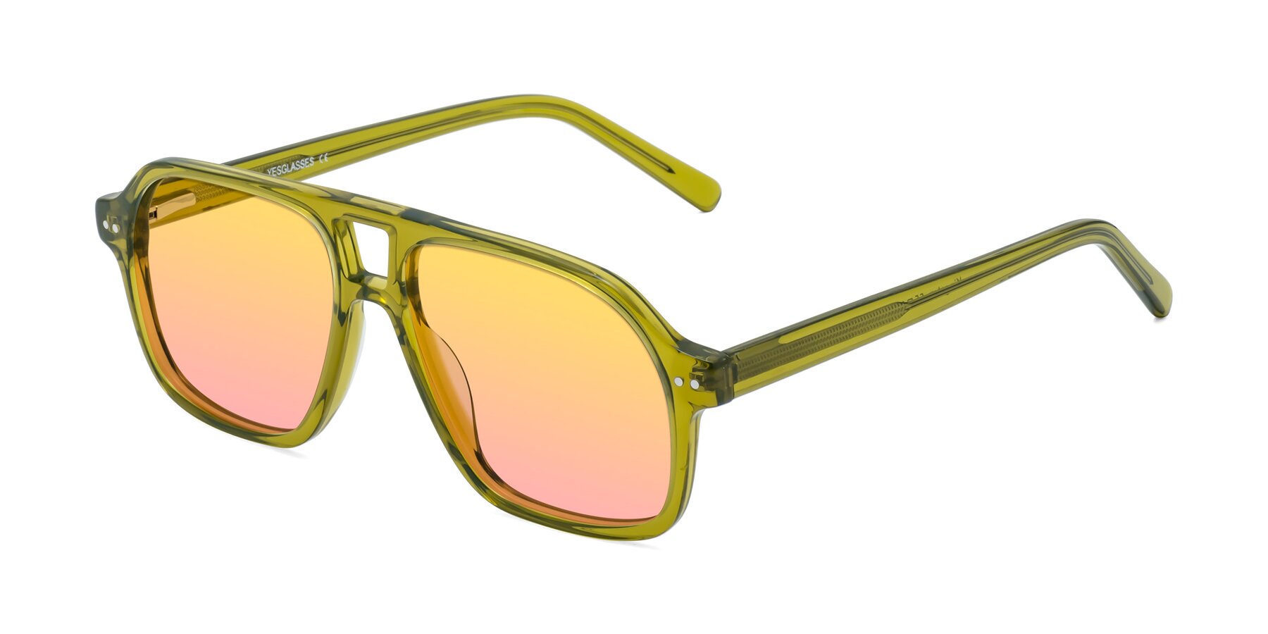 Angle of Kingston in Olive Green with Yellow / Pink Gradient Lenses