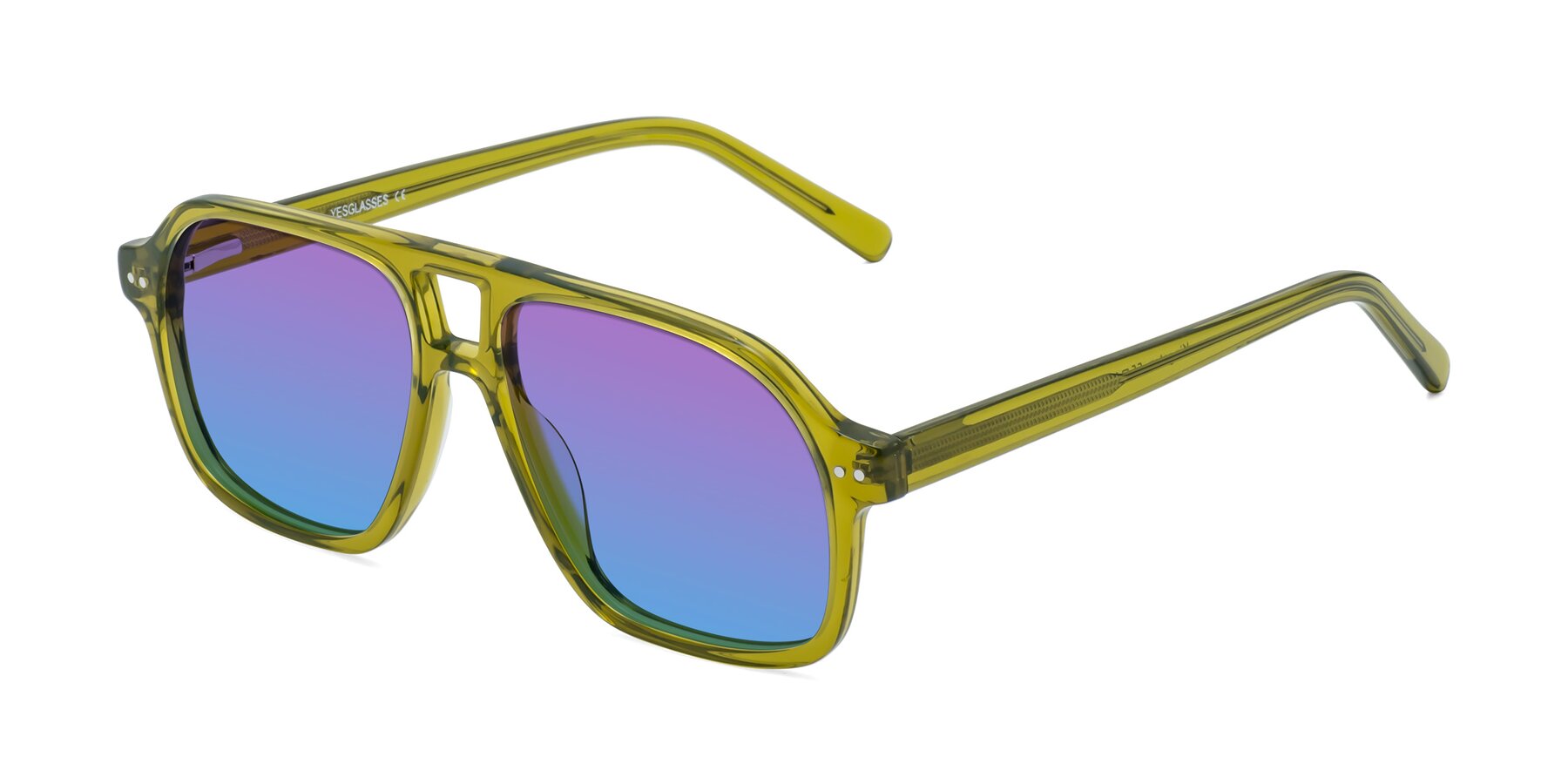 Angle of Kingston in Olive Green with Purple / Blue Gradient Lenses