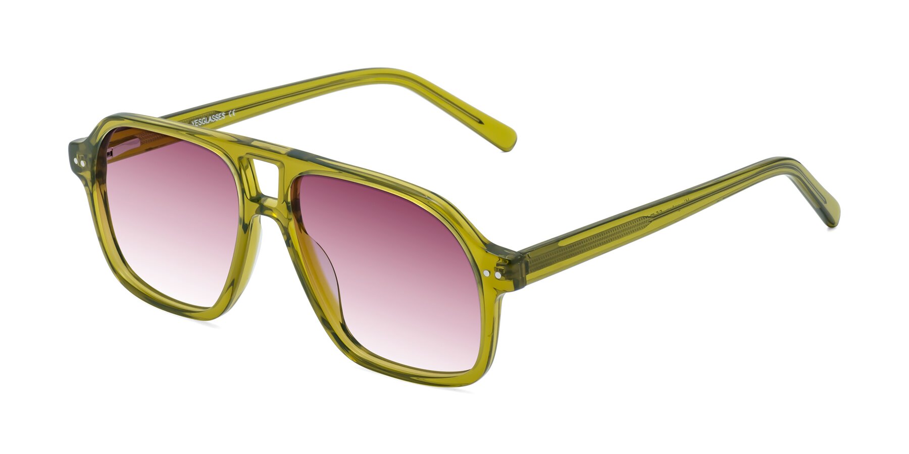 Angle of Kingston in Olive Green with Wine Gradient Lenses