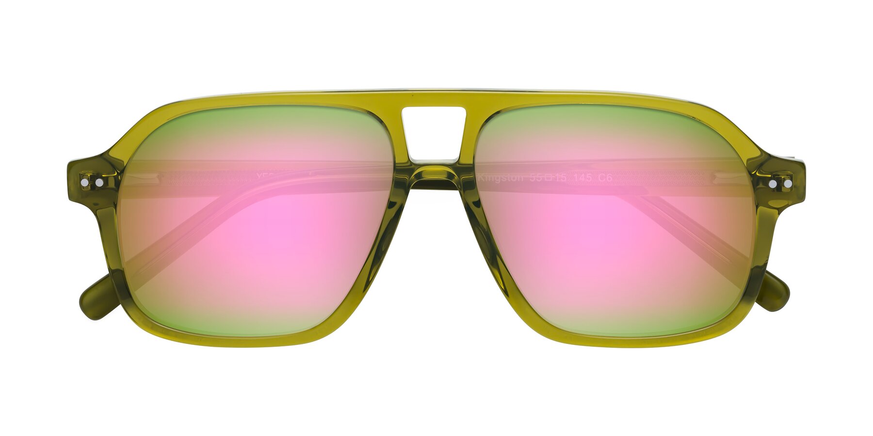 Folded Front of Kingston in Olive Green with Pink Mirrored Lenses