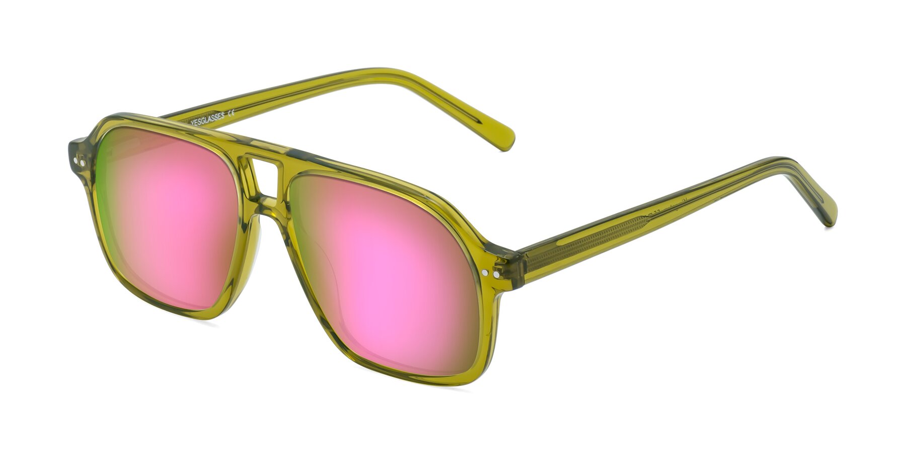 Angle of Kingston in Olive Green with Pink Mirrored Lenses