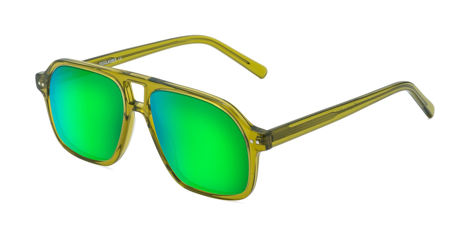 Angle of Kingston in Olive Green with Green Mirrored Lenses