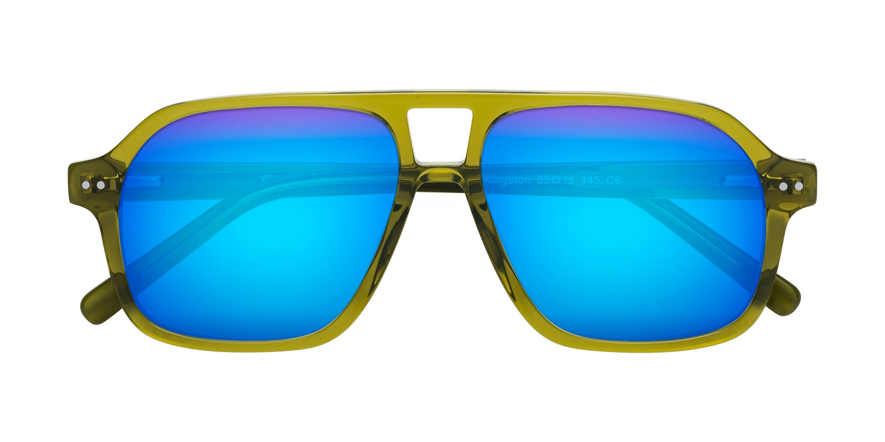 Folded Front of Kingston in Olive Green with Blue Mirrored Lenses