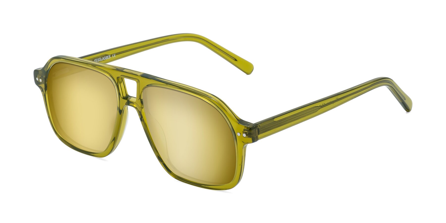 Angle of Kingston in Olive Green with Gold Mirrored Lenses