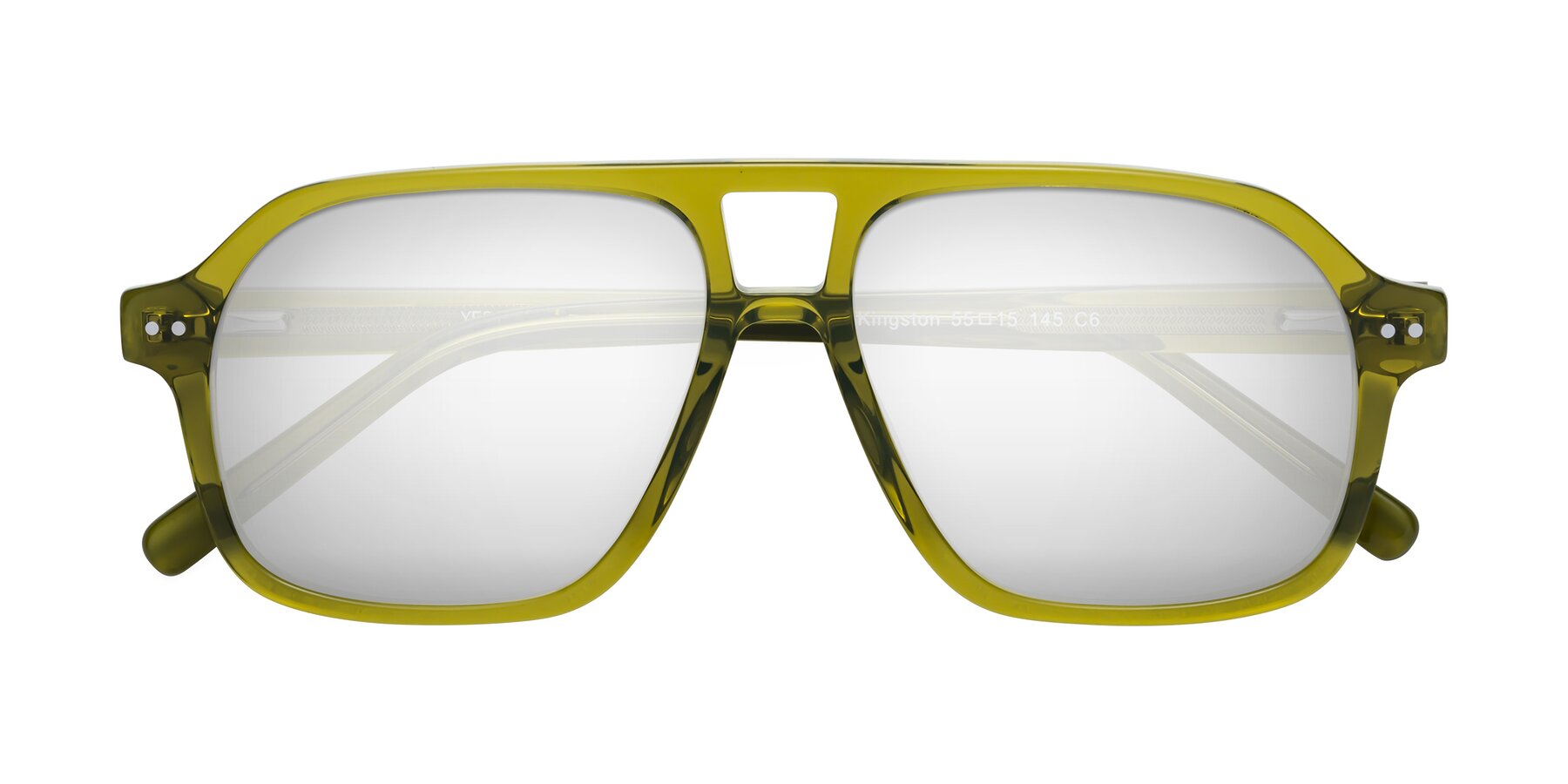 Folded Front of Kingston in Olive Green with Silver Mirrored Lenses
