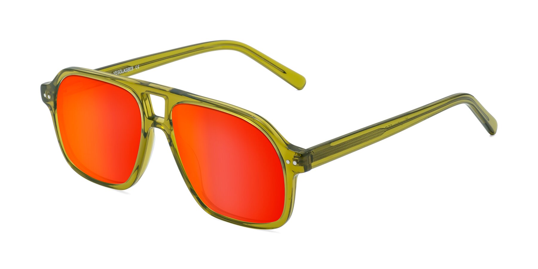 Angle of Kingston in Olive Green with Red Gold Mirrored Lenses