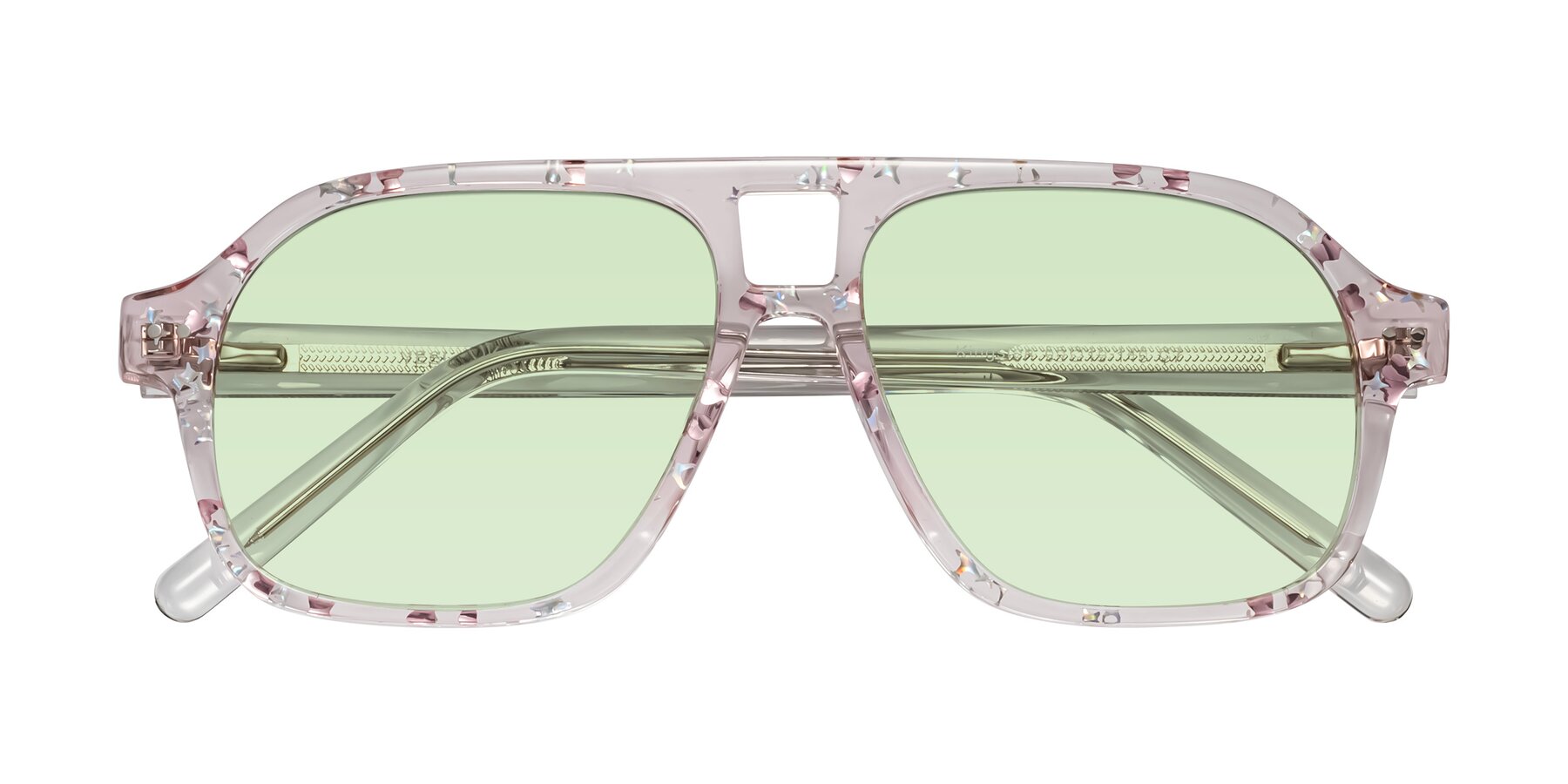 Folded Front of Kingston in Sparkling Blush with Light Green Tinted Lenses